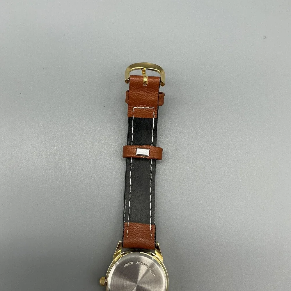 Boeing Womens Watch 25mm Day Night Moon Phase Gold Tone Leather Date New Battery
